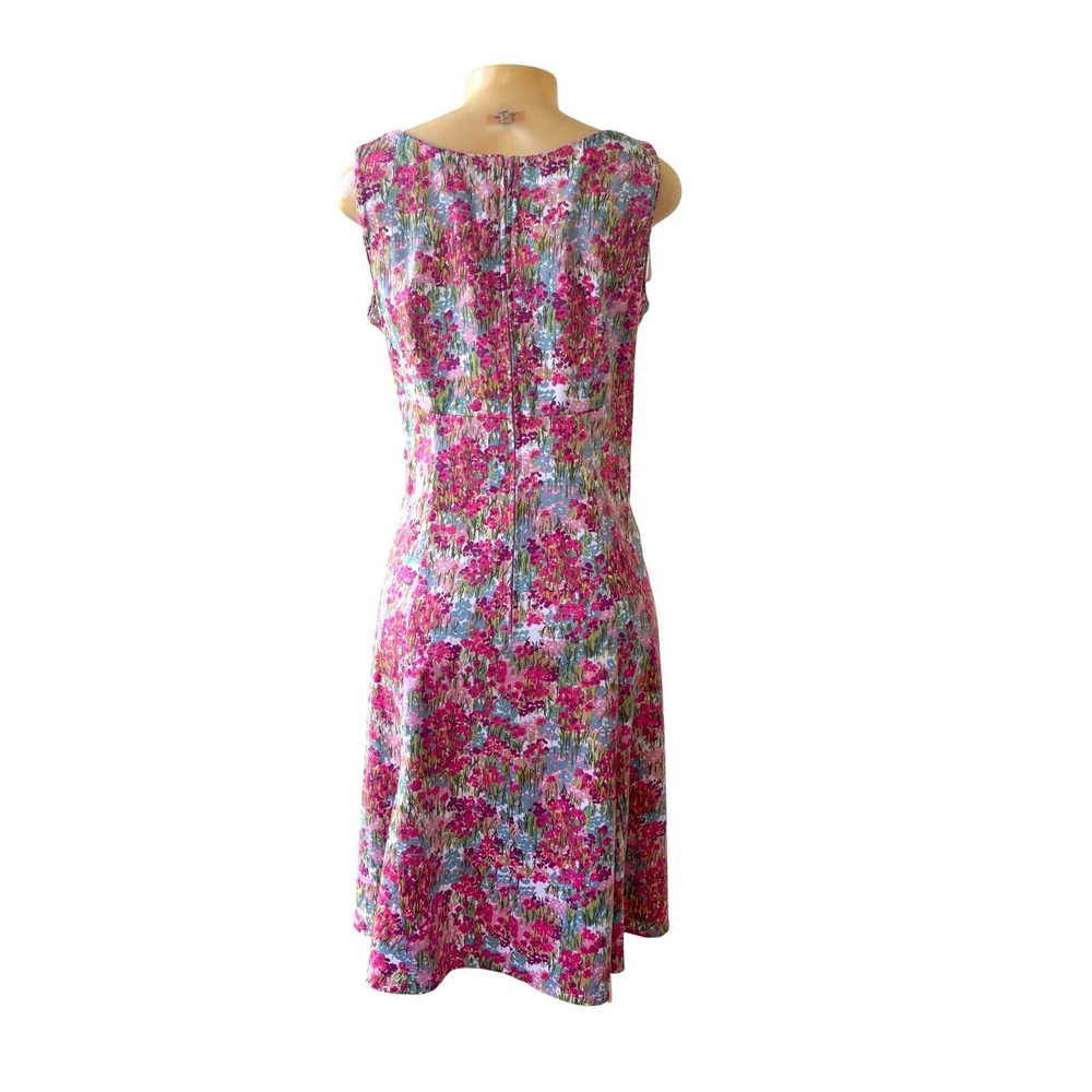 Sag Harbor Dress Womens 10 Pink Blue Floral Fit Flare Cotton Stretch Sleeveless - Picture 7 of 13